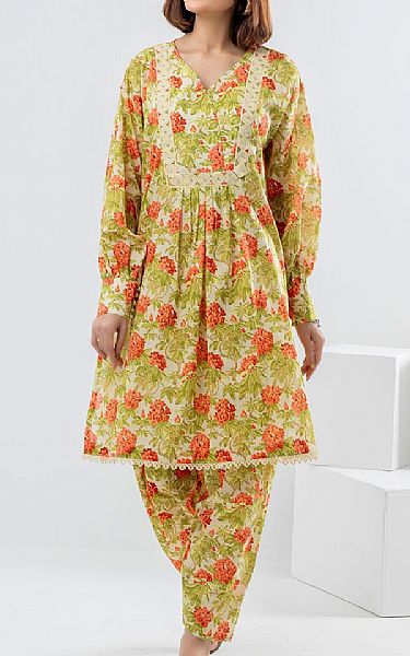 Gul Ahmed Green/Off White Lawn Suit (2 pcs) | Pakistani Lawn Dress in USA- Image 1