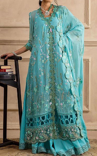 Gul Ahmed Turquoise Chiffon Suit | Pakistani Embroidered Chiffon Dresses USA- Image 1