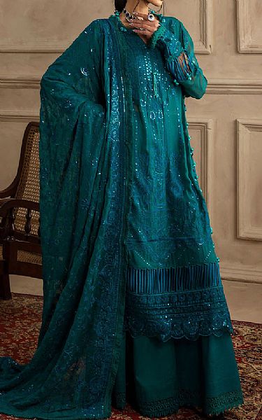 Gul Ahmed Teal Chiffon Suit | Pakistani Embroidered Chiffon Dresses USA- Image 1