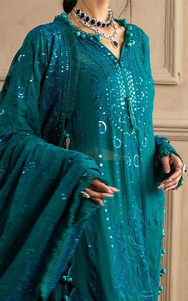 Gul Ahmed Teal Chiffon Suit | Pakistani Embroidered Chiffon Dresses USA- Image 2
