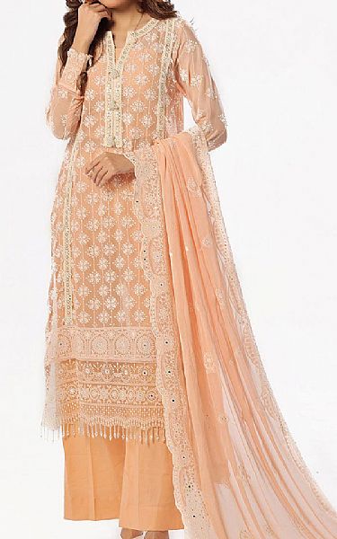 Gul Ahmed Peach Chiffon Suit | Pakistani Embroidered Chiffon Dresses USA- Image 1