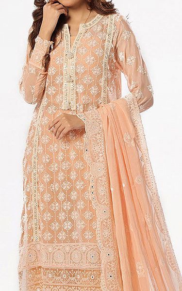 Gul Ahmed Peach Chiffon Suit | Pakistani Embroidered Chiffon Dresses USA- Image 2