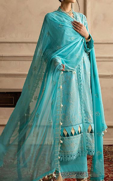 Gul Ahmed Turquoise Voile Suit | Pakistani Lawn Dress in USA- Image 1