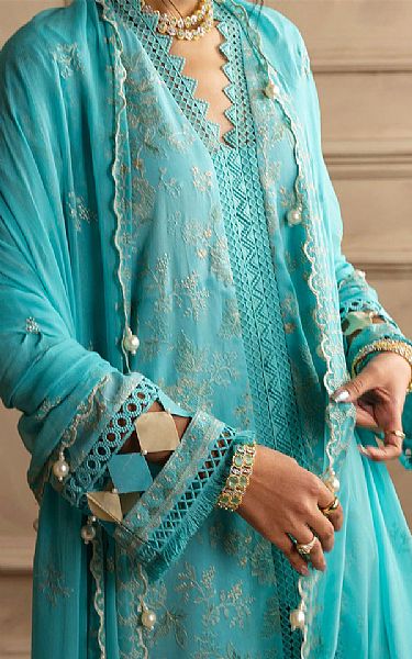 Gul Ahmed Turquoise Voile Suit | Pakistani Lawn Dress in USA- Image 2