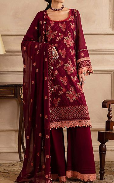 Gul Ahmed Wine Voile Suit | Pakistani Lawn Dress in USA- Image 1
