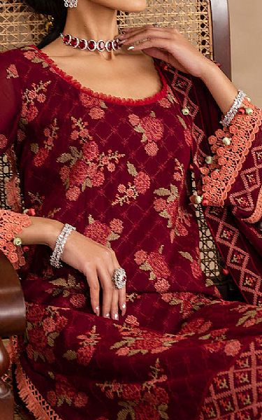 Gul Ahmed Wine Voile Suit | Pakistani Lawn Dress in USA- Image 2