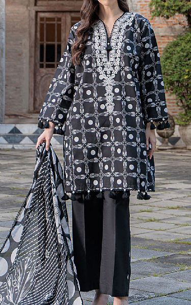 Gul Ahmed Black/Off White Lawn Suit | Pakistani Lawn Dress in USA- Image 1