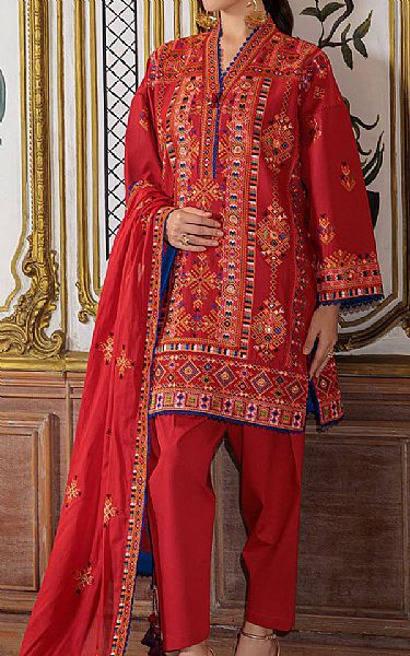 Gul Ahmed Cornell Red Lawn Suit | Pakistani Lawn Dress in USA- Image 1