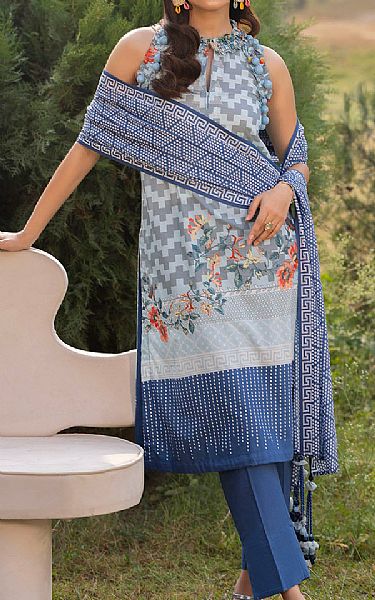 Gul Ahmed Cadet Grey/Blue Lawn Suit | Pakistani Lawn Dress in USA- Image 1