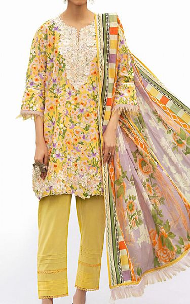 Gul Ahmed Yellow Lawn Suit | Pakistani Lawn Dress in USA- Image 1