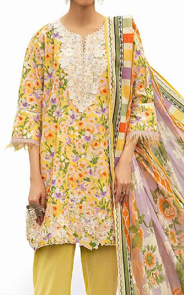 Gul Ahmed Yellow Lawn Suit | Pakistani Lawn Dress in USA- Image 2