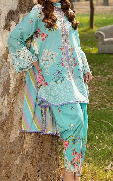 Gul Ahmed Cyan Lawn Suit | Pakistani Lawn Dress in USA- Image 1
