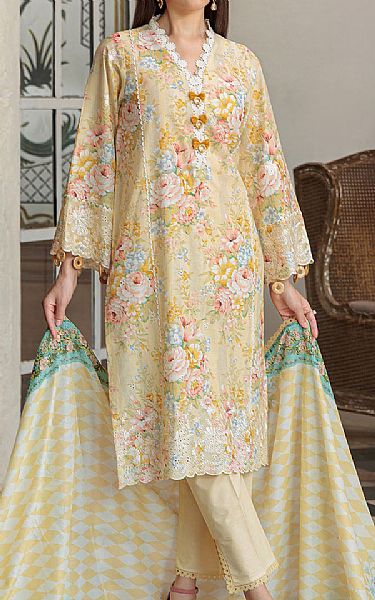Gul Ahmed Cream Lawn Suit | Pakistani Lawn Dress in USA- Image 1