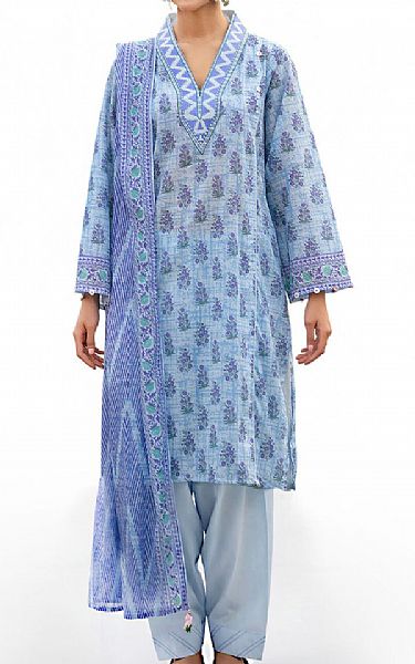 Gul Ahmed Carolina Blue Lawn Suit | Pakistani Lawn Dress in USA- Image 1
