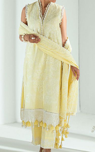 Gul Ahmed Pale Yellow Lawn Suit | Pakistani Lawn Dress in USA- Image 1