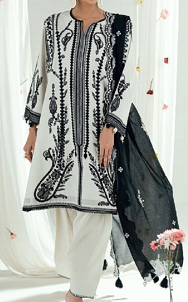 Gul Ahmed Off White/Black Lawn Suit | Pakistani Lawn Dress in USA- Image 1