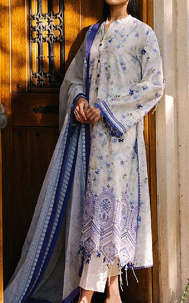Gul Ahmed Beige/Blue Lawn Suit | Pakistani Lawn Dress in USA- Image 1