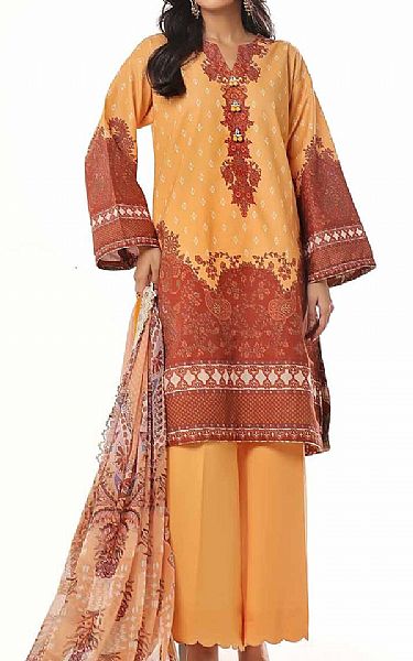 Gul Ahmed Dull Orange Lawn Suit | Pakistani Lawn Dress in USA- Image 1