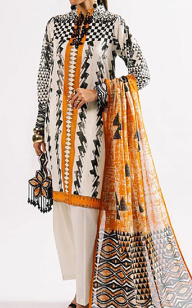 Gul Ahmed Off White/Black Lawn Suit | Pakistani Lawn Dress in USA- Image 1