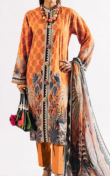 Gul Ahmed Pastel Orange Lawn Suit | Pakistani Lawn Dress in USA- Image 1