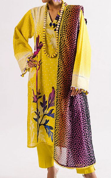 Gul Ahmed Golden Yellow Lawn Suit | Pakistani Lawn Dress in USA- Image 1