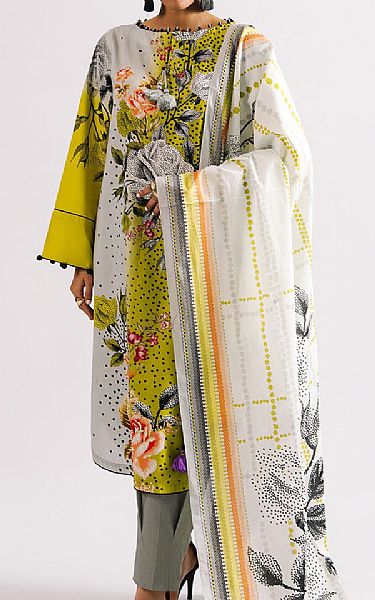 Gul Ahmed Muddy Yellow/Grey Lawn Suit | Pakistani Lawn Dress in USA- Image 1