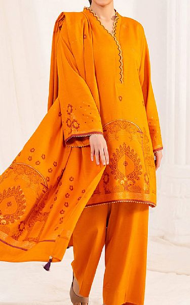 Gul Ahmed Orange Jacquard Suit | Pakistani Winter Dresses in USA- Image 1