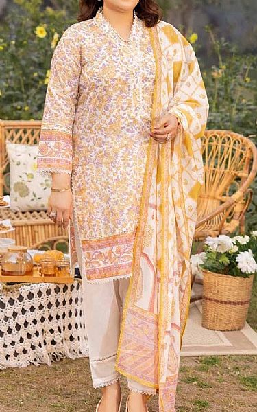 Gul Ahmed Lilac/Mustard Lawn Suit | Pakistani Lawn Suits- Image 1
