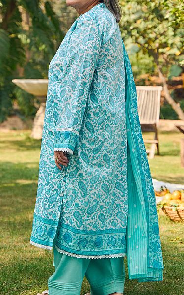 Gul Ahmed Teal/Off White Lawn Suit | Pakistani Lawn Dress in USA- Image 2