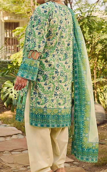 Gul Ahmed Ivory/Green Lawn Suit | Pakistani Lawn Dress in USA- Image 2