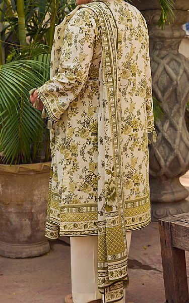 Gul Ahmed Off White/Olive Lawn Suit | Pakistani Lawn Dress in USA- Image 2