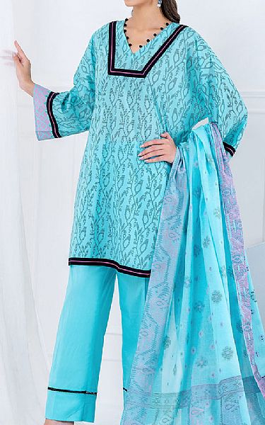 Gul Ahmed Light Turquoise Lawn Suit | Pakistani Lawn Dress in USA- Image 1