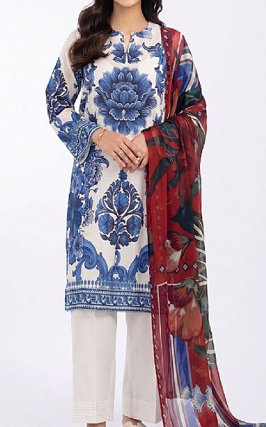 Gul Ahmed Ivory/Blue Lawn Suit | Pakistani Lawn Dress in USA- Image 1