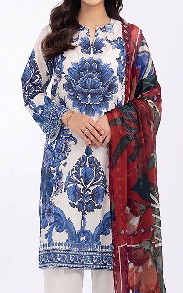 Gul Ahmed Ivory/Blue Lawn Suit | Pakistani Lawn Dress in USA- Image 2