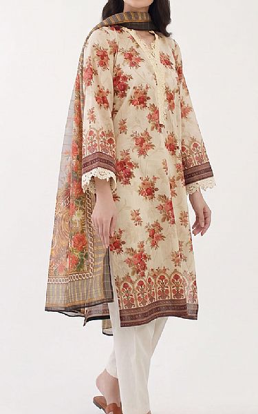 Gul Ahmed Ivory Lawn Suit | Pakistani Lawn Dress in USA- Image 1
