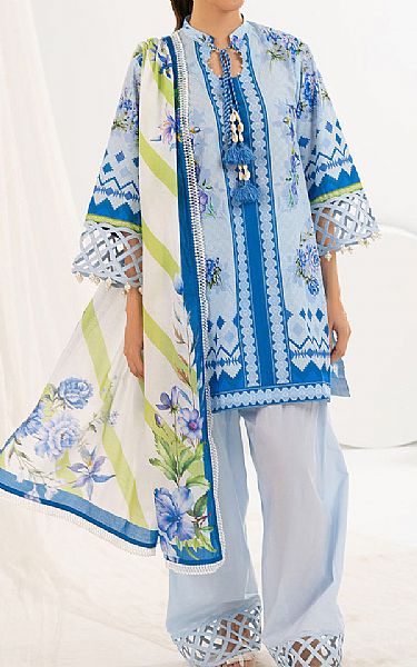 Gul Ahmed Pale Blue Lawn Suit | Pakistani Lawn Dress in USA- Image 1