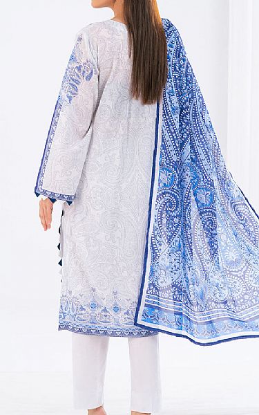 Gul Ahmed Off White/Blue Lawn Suit | Pakistani Lawn Dress in USA- Image 2