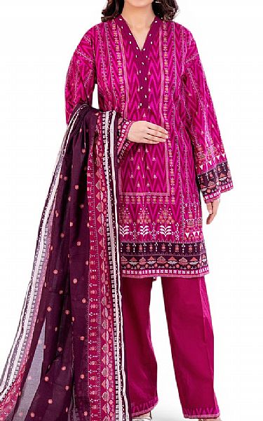 Gul Ahmed Fuchsia Lawn Suit | Pakistani Lawn Dress in USA- Image 1