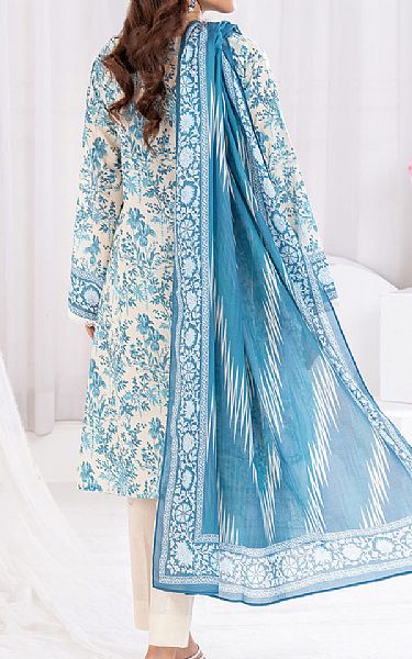 Gul Ahmed Ivory/Turquoise Lawn Suit | Pakistani Lawn Dress in USA- Image 2