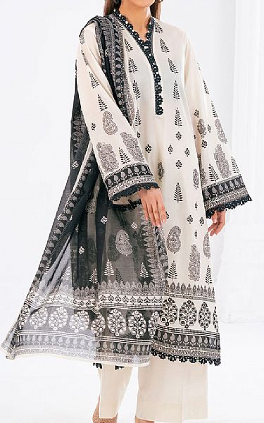 Gul Ahmed Off White/Black Lawn Suit | Pakistani Lawn Dress in USA- Image 1