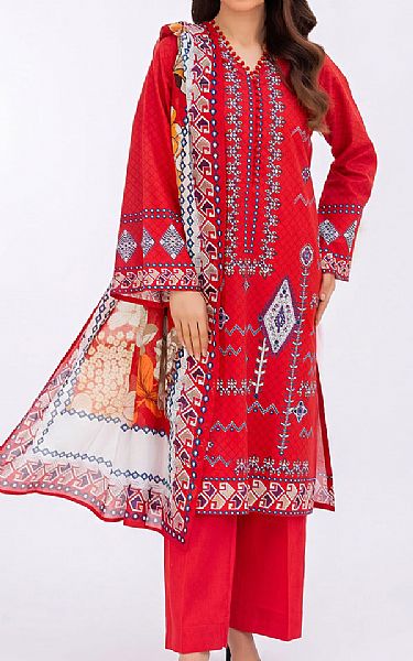 Gul Ahmed Cadmium Red Lawn Suit | Pakistani Lawn Dress in USA- Image 1