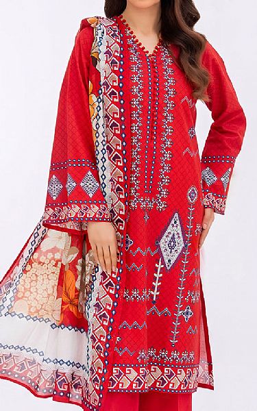 Gul Ahmed Cadmium Red Lawn Suit | Pakistani Lawn Dress in USA- Image 2