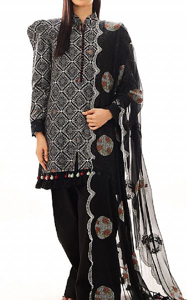 Gul Ahmed Black/Off White Jacquard Suit | Pakistani Lawn Dress in USA- Image 1