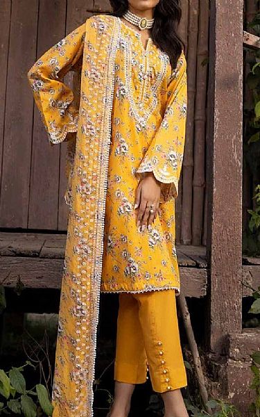 Gul Ahmed Mustard Lawn Suit | Pakistani Lawn Suits- Image 1