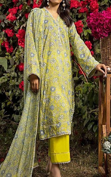 Gul Ahmed Arylide Yellow Lawn Suit | Pakistani Lawn Suits- Image 1