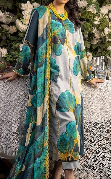 Gul Ahmed Off White/Green Lawn Suit | Pakistani Lawn Suits- Image 1