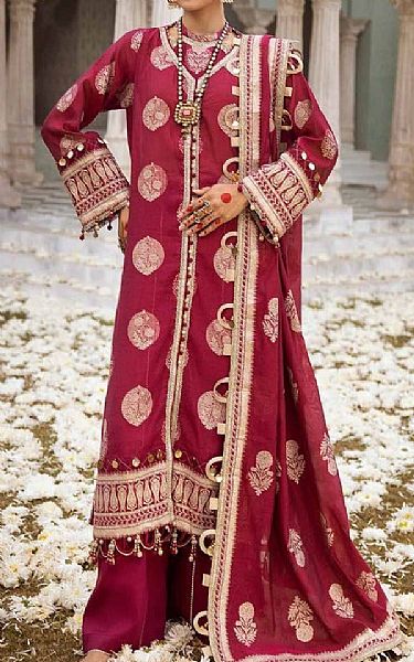 Gul Ahmed Vivid Burgundy Jacquard Suit | Pakistani Lawn Suits- Image 1