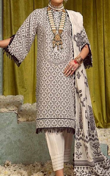 Gul Ahmed Off White/Black Jacquard Suit | Pakistani Lawn Suits- Image 1