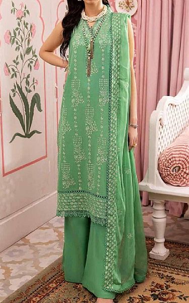 Gul Ahmed Green Swiss Voile Suit | Pakistani Lawn Suits- Image 1