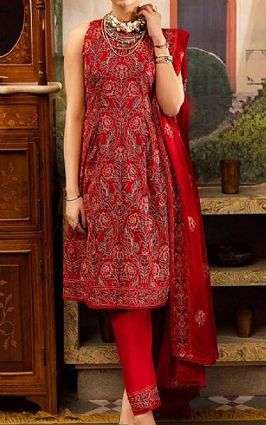 Gul Ahmed Red Swiss Voile Suit | Pakistani Lawn Suits- Image 1